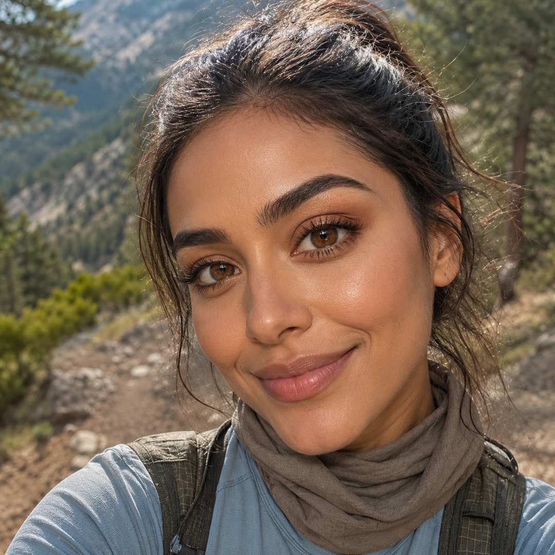 Woman with a backpack in a mountainous area