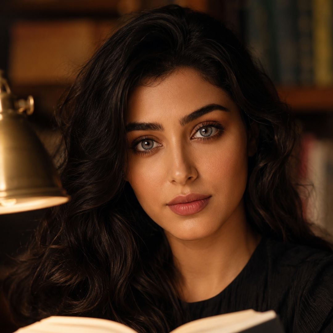 olive skin dubai lady with gray contact lenses