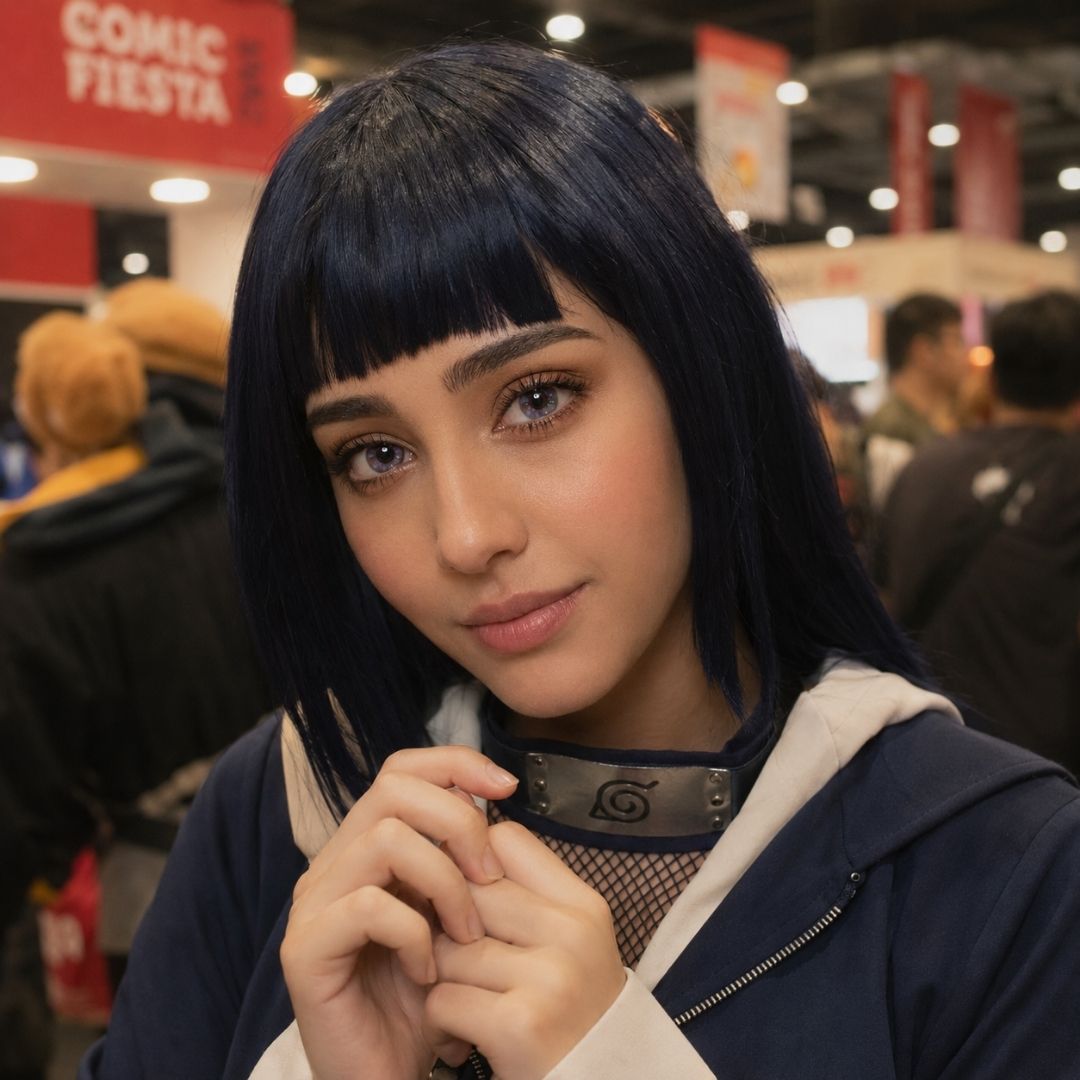 Galaxy Violet contact lenses styled with anime cosplay at a comic convention
