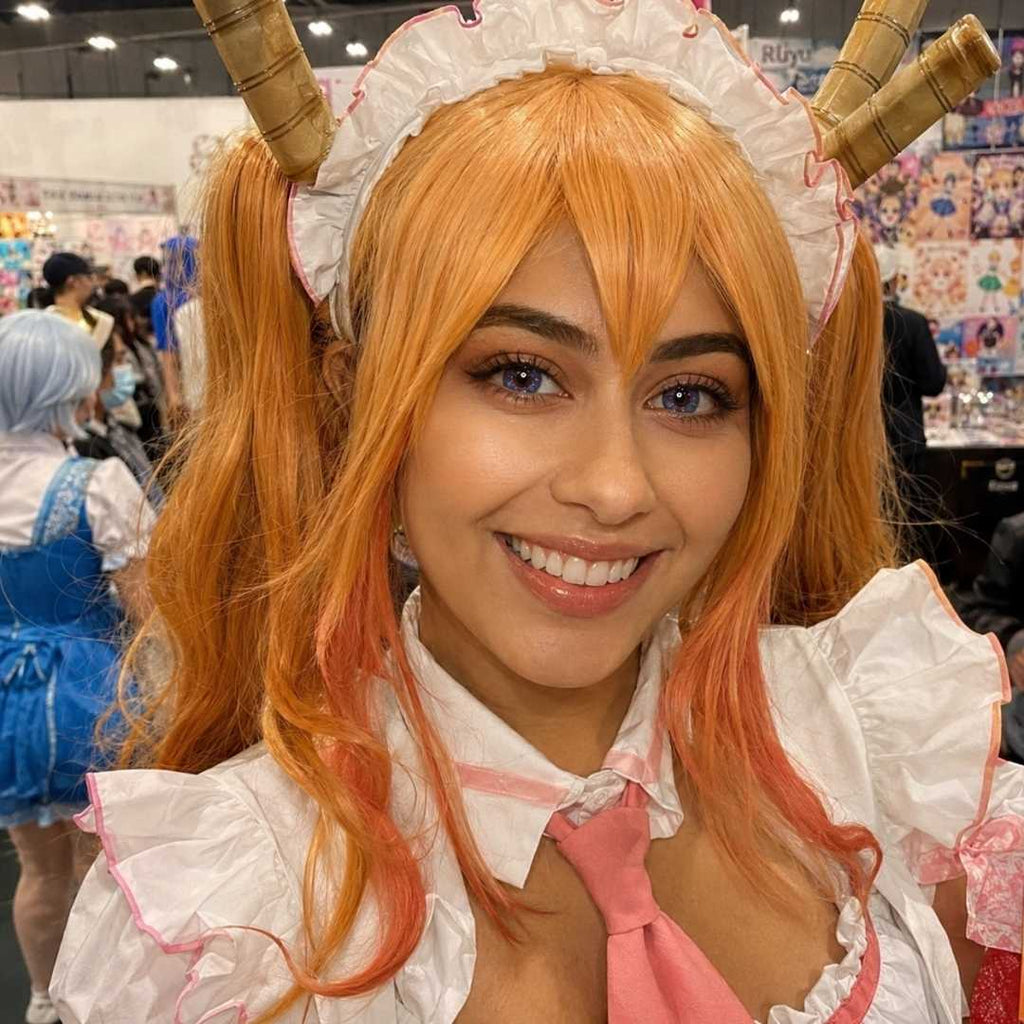 Galaxy Violet contact lenses enhancing a fantasy maid cosplay character