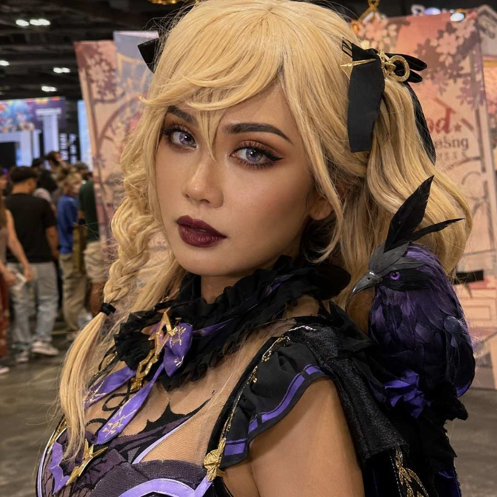 Galaxy Violet contact lenses featured in an elegant gothic fantasy cosplay