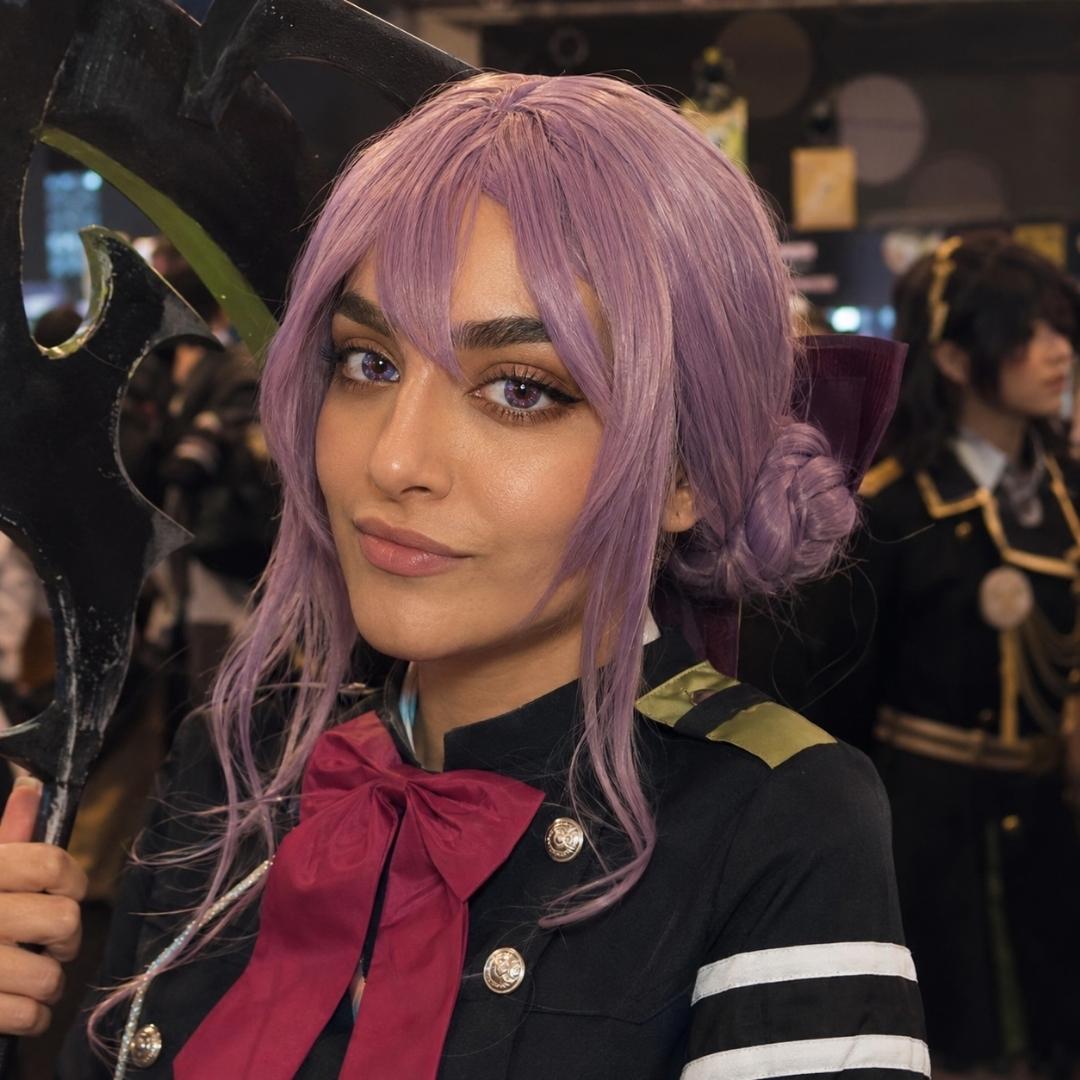 Galaxy Violet contact lenses highlighted in a lavender-haired cosplay portrait