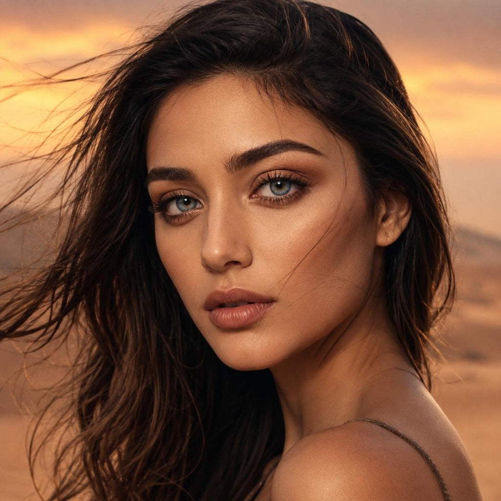 Standing at the edge of a desert dune 
during golden hour