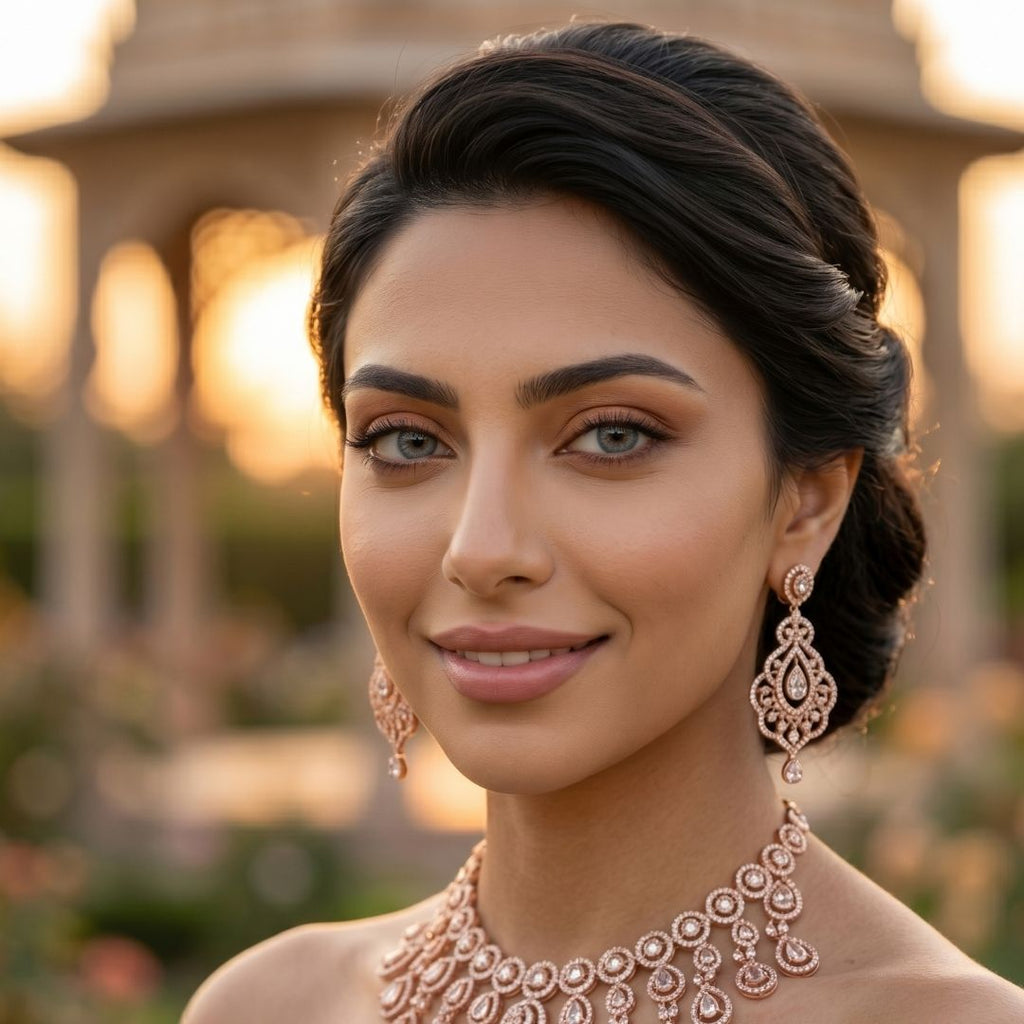 Woman wearing elegant jewelry with a blurred background