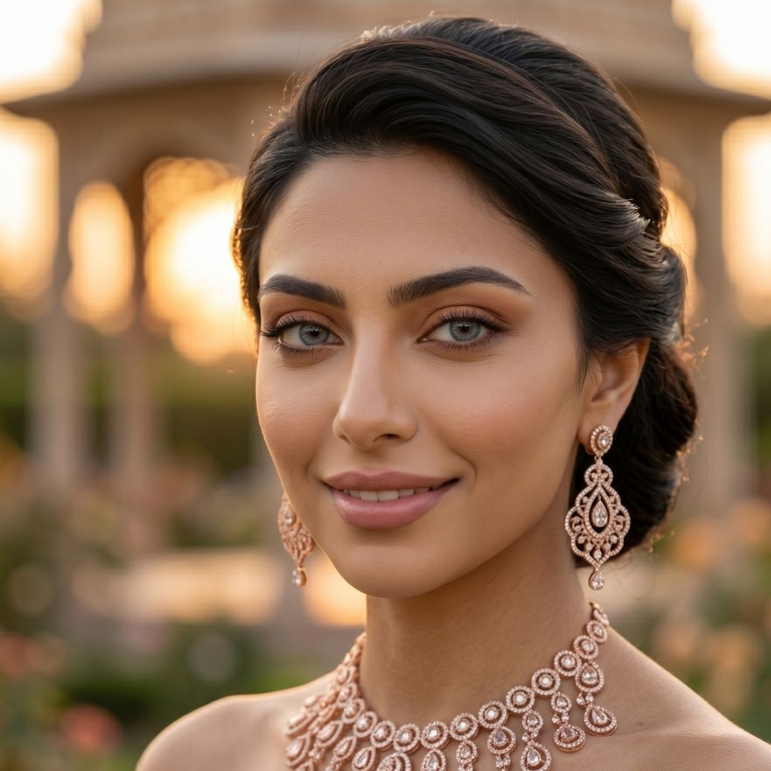 Woman wearing elegant jewelry with a blurred background