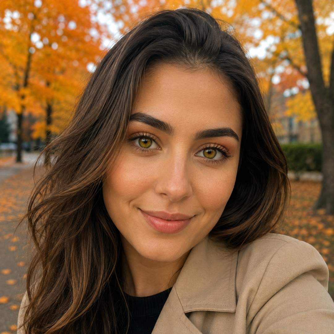 Woman with autumn foliage in the background